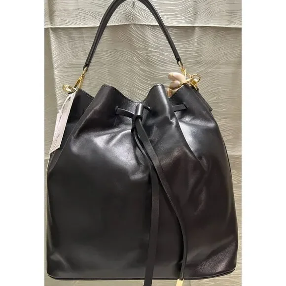 NWT Viola Castellani smooth black leather bucket bag - Picture 2 of 12